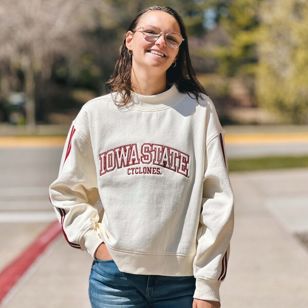 Chicka-d Women's Iowa State Cyclones Cream Varsity Mock Crewneck